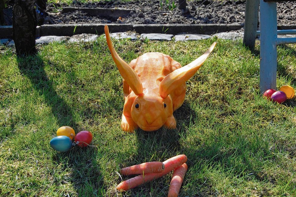 Passend: ein Osterhase, gefertigt aus einer Karotte. Fotos: jzi
