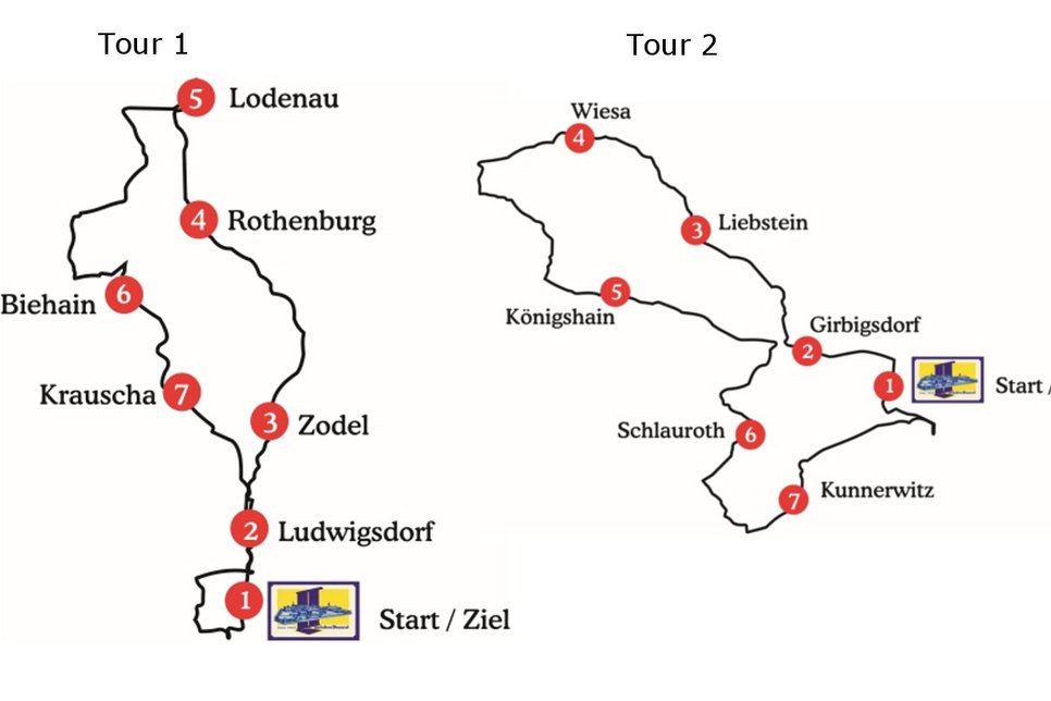 Die Verläufe und Stationen der beiden Orientierungsfahrten. Grafiken: Motorsportclub Görlitz
