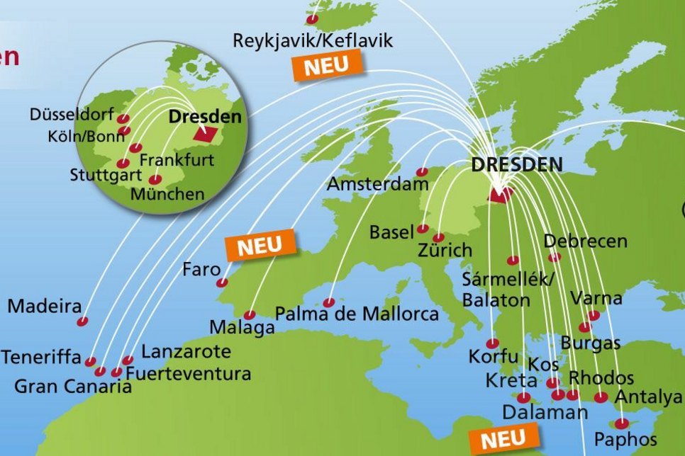 30 Direktverbindungen in 13 Länder stehen auf dem Sommerflugplan