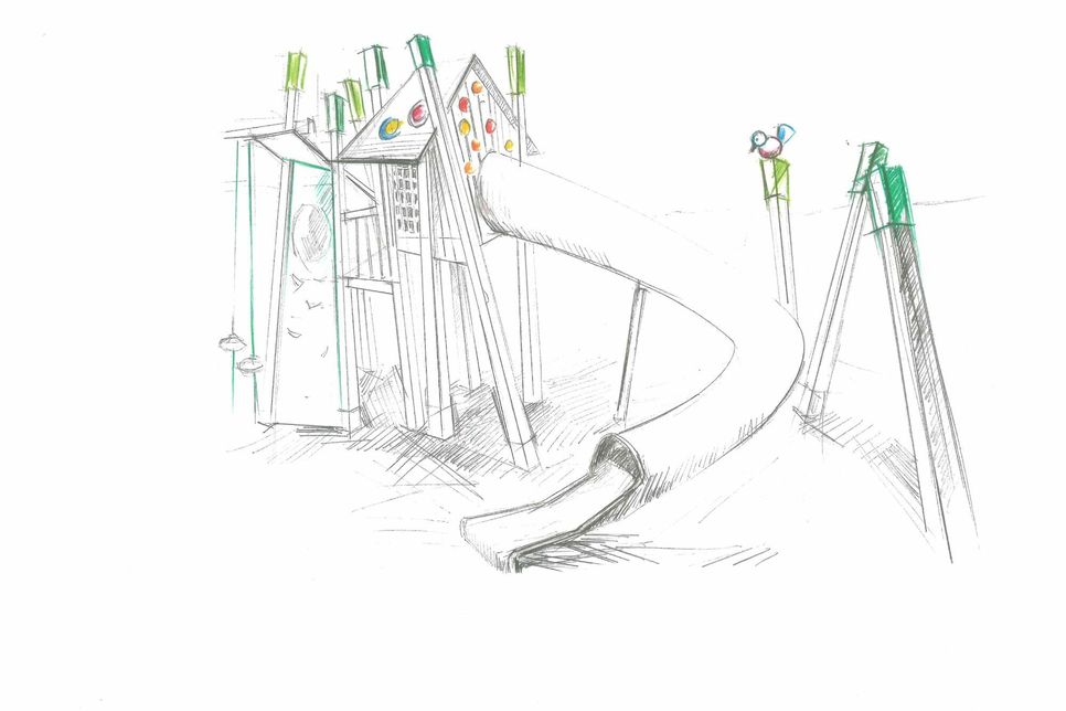 Entwurfsskizzen des Spielplatzes: Hohe Vogelhäuser. Quelle: Piolka Holzgestaltung GbR