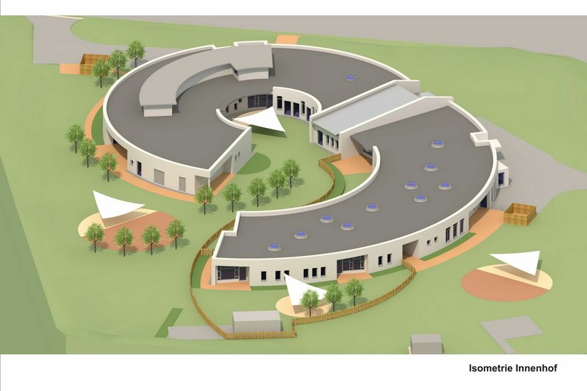So soll das neue Kinderzentrum im November 2019 fertiggestellt aussehen. Im oberen Teil findet das Kinderhaus Sonnenschein seine Heimat, im unteren die Regenbogenvilla.
