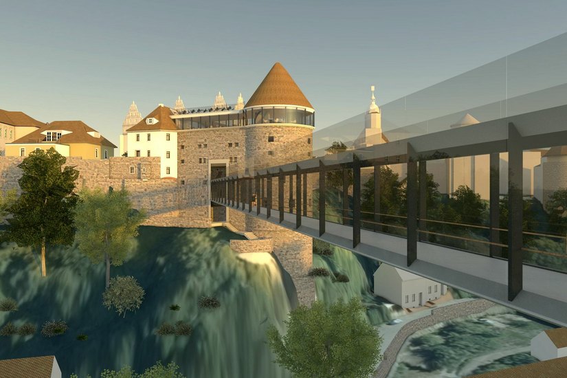 Favorisierter Entwurf: Eine  Fachwerkbrücke - zweistöckig möglich -  und eine »Sky Bar« auf dem Langhaus. F.: Architekturbüro Ehrlich