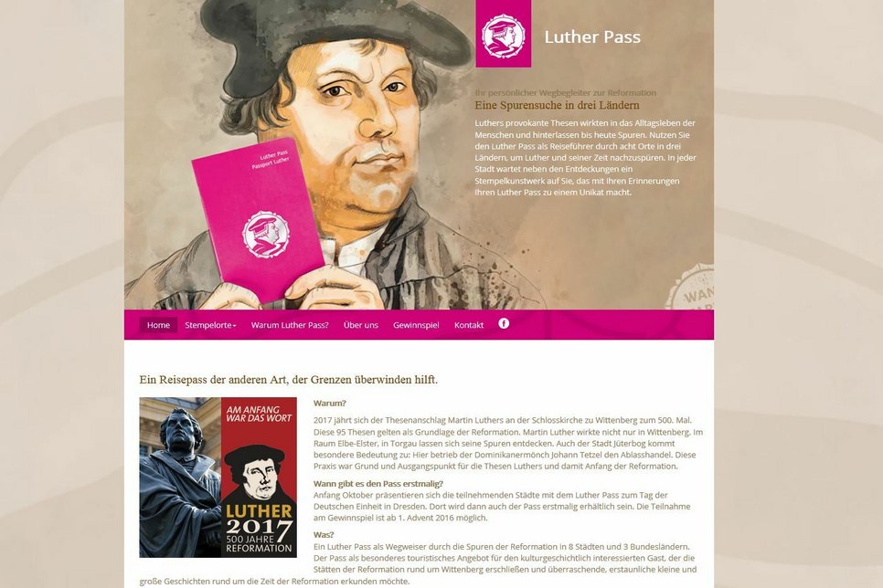 Screenshot der Internetseite www.lutherpass.de.