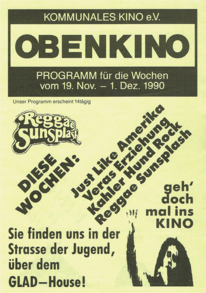 30 Jahre Kommunales Kino in Cottbus - Obenkino-Werbung von 1990. Plakat: Obenkino