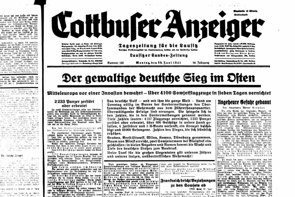 Cottbuser Anzeiger vom 30. Juni 1941, Stadtarchiv Cottbus
