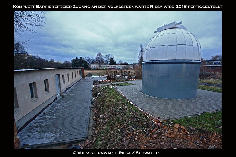 Behindertenfeundliche Parkplätze und ein barrierefreier Zuweg zum Observatorium entstehen derzeit auf dem Gelände der Volkssternwarte Riesa.    Foto: Schwager