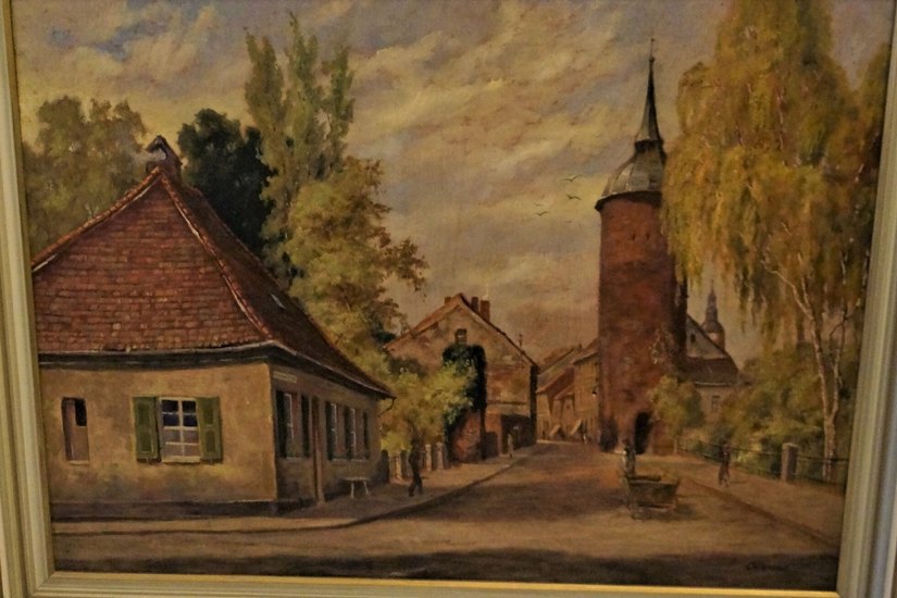 Gemälde: Roter Turm in Luckau, um 1935.