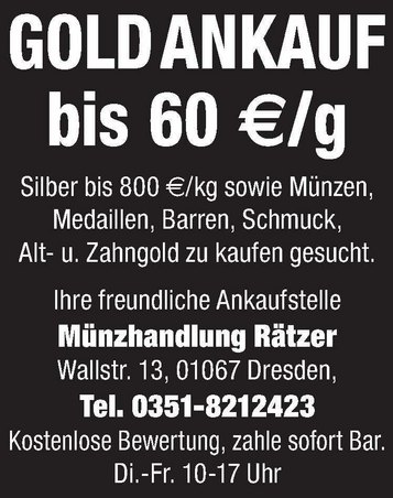 Goldankauf bis 60 €/g FTL/DW