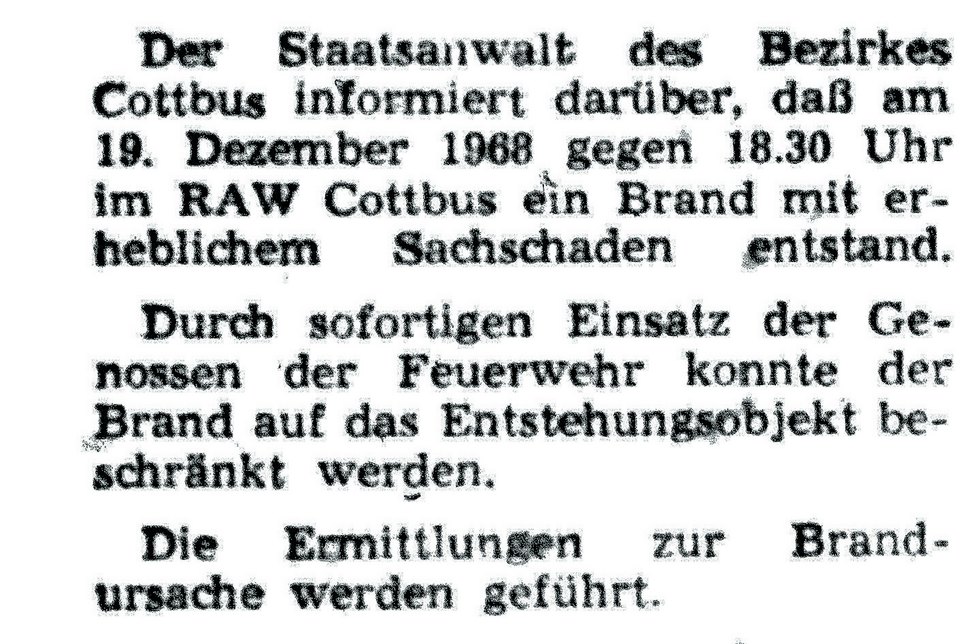 Lausitzer Rundschau vom 20. Dezember 1968. Quelle: Stadtarchiv Cottbus