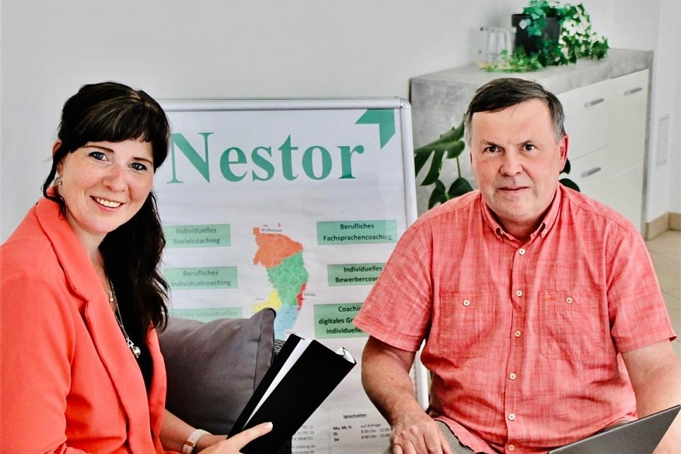 Tina Viel und Wolfgang Mann, Standortkoordinatoren für den Landkreis Görlitz bei Nestor. Foto: Nestor Bildungsinstitut GmbH