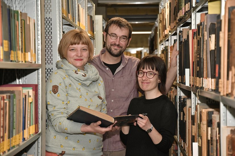 SLUB-Forscherteam Nadine Kulbe, Robin Reschke und Elisabeth Geldmacher (v.l.) Foto: Anja Schneider
