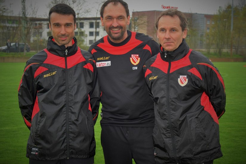 Das neue Trainerteam des FCE soll den Abstieg verhindern (v. links): Sebastian Abt, Pele Wollitz, Frank Eulberg. Foto: gzi