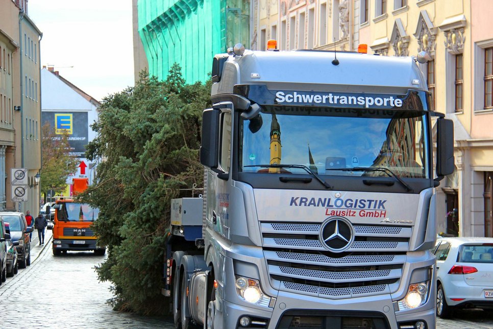 Der Weihnachtsbaum wird im Laufe des Vormittags aufgestellt. Foto: Stadtverwaltung Bautzen