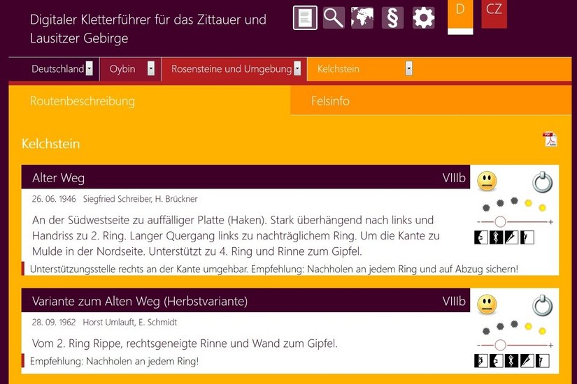 So sieht der Kletterführer aus. Screenshot dav-zittau.de
