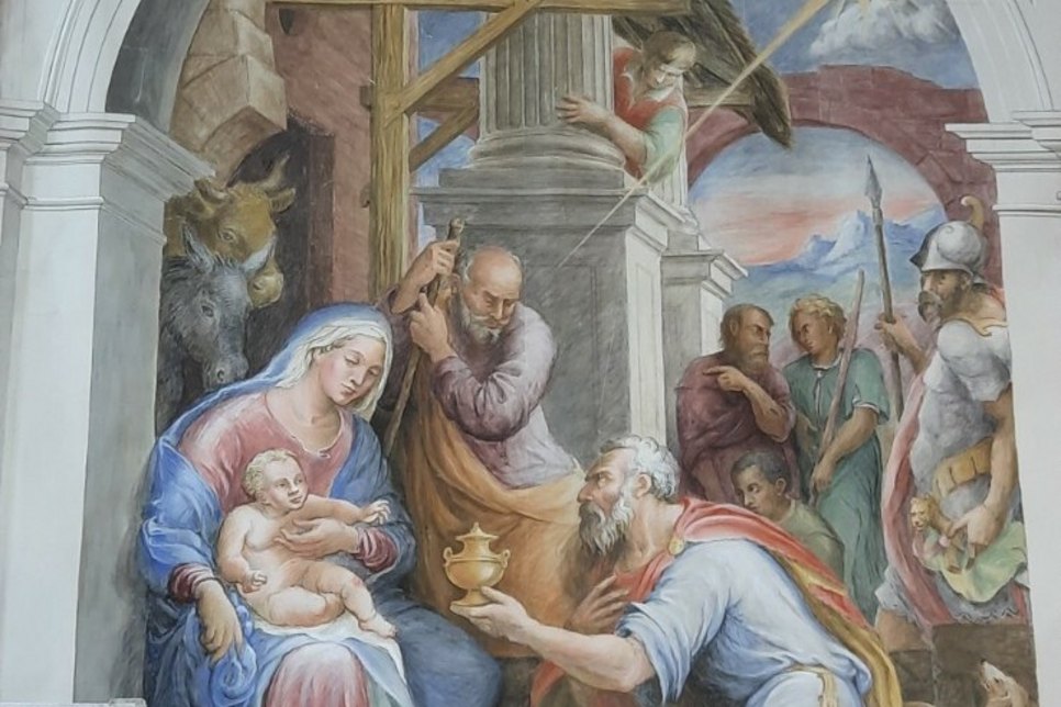 Szene aus den Fresken, im Maßstab 1:1 auf Pappe