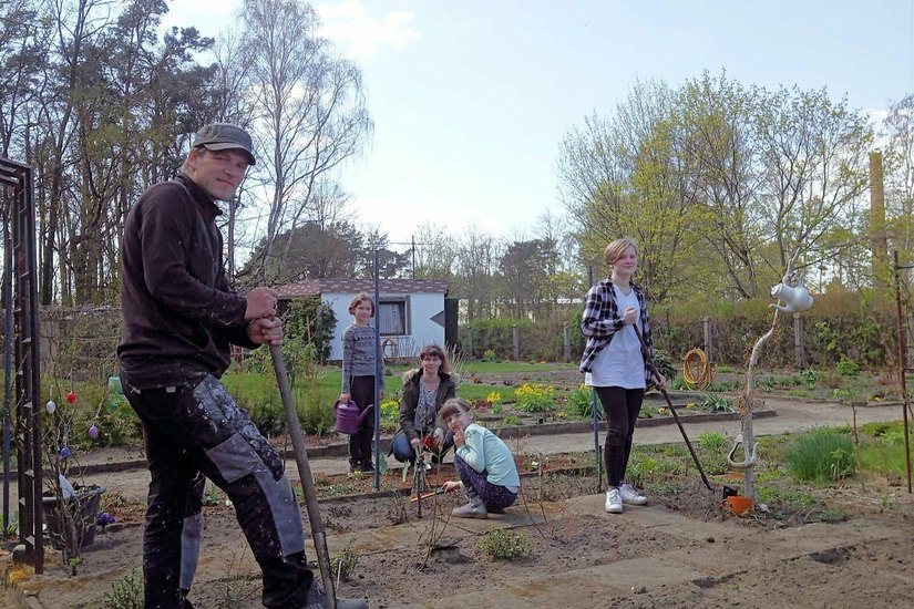 Familie Zschiesche bei der Gartenarbeit in der Kleingartenanlage »1.Mai Bad Liebenwerda« e.V..