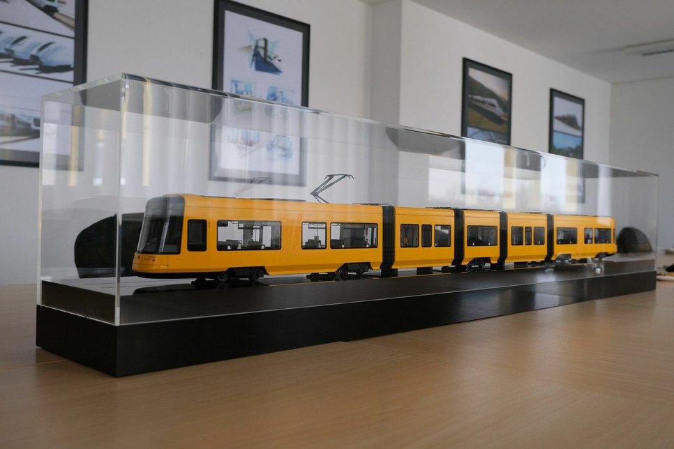 Das Modell des neuen Stadtbahnwagens. Foto: Alstom