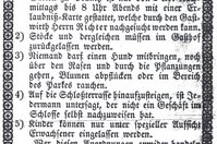 Ordnung im Park und im Theater - Parkordnung vom Sommer 1849 im Cottbuser Anzeiger. Abb.: Stadtarchiv Cottbus