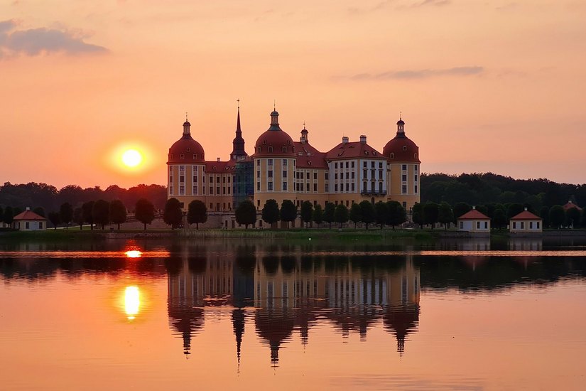 Abendstimmung am Schloss Moritzburg.