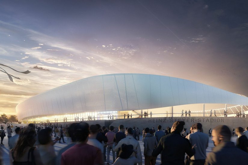 Schickes neues Stadion für 15.000 Zuschauer und 5.000 überdachten Plätzen - so könnte die Arena 2023 aussehen. Visualisierungen: ARGE BAM Sports GmbH/BAM Deutschland AG, O+M ARCHITEKTEN, phase 10.