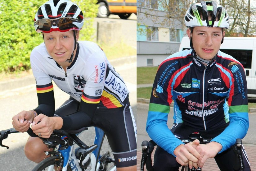 Stephanie Pohl (Elite Frauen) und Richard Banusch (Junioren U 19) vom Radsportclub Cottbus. Fotos: Manfred Heinrich