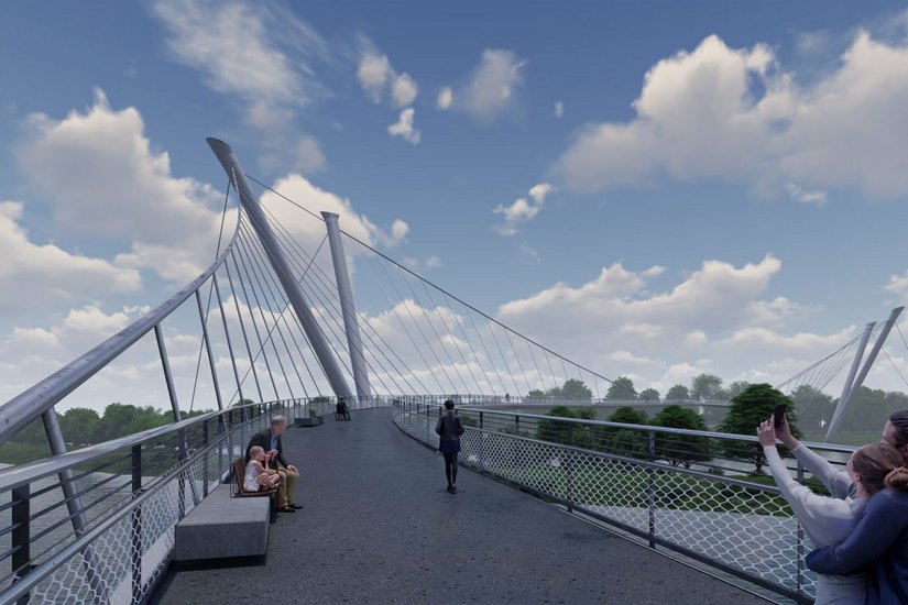 Die TU Dresden startete einen Wettbewerb für eine Rad-Fußweg-Brücke in Pieschen. Es gibt aber auch die Variante "Brücke mit Straßenbahn".