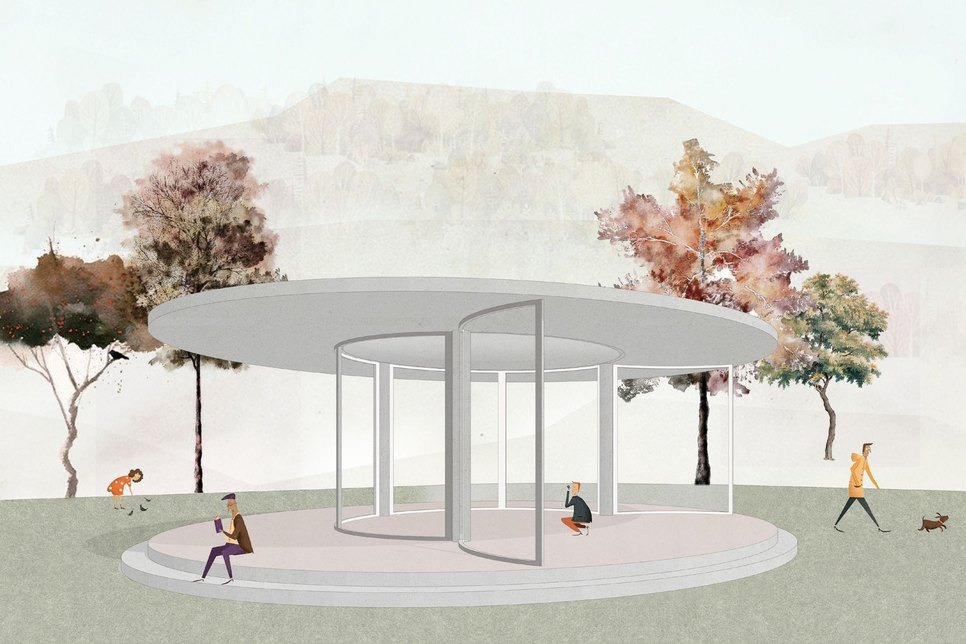 So soll der Musikpavillon aussehen, der zwischen Villa Bellevue und Kuppelpavillon entsteht. Entwurf: Alexander Poetzsch Architekten, Dresden