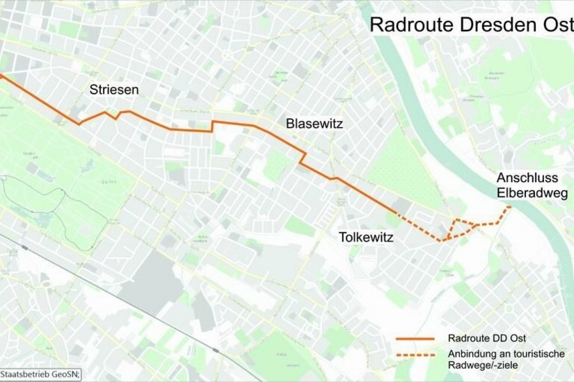 Geplanter Verlauf der "Radroute Dresden Ost".