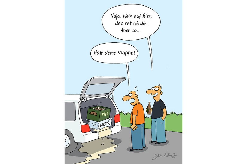 Cartoon »Bier auf Wein« von Jan Kunz.
