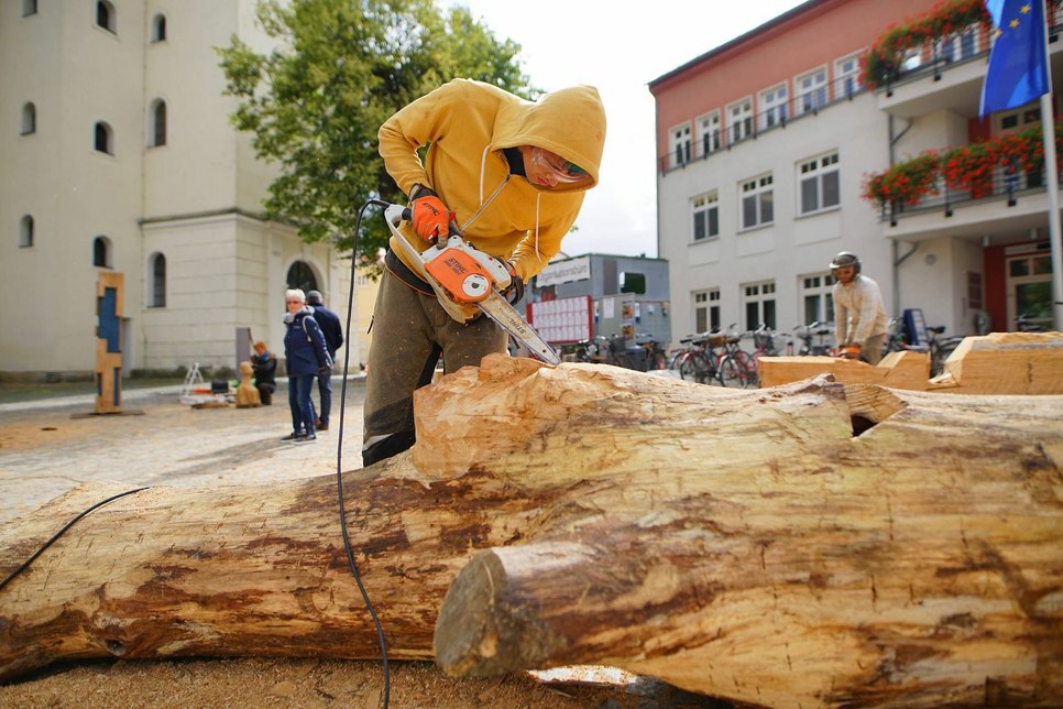 14 Bildhauer sind beim 12. SpreewaldAtelier vom 11. bis 18. September wieder in der Lübbenauer Altstadt in Aktion. Foto: Lübbenaubrücke