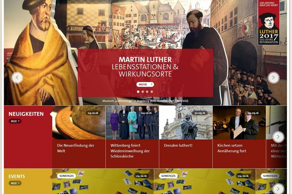 Screenshot der Internetseite zum Lutherjahr 2017. (Quelle: www.luther2017.de)