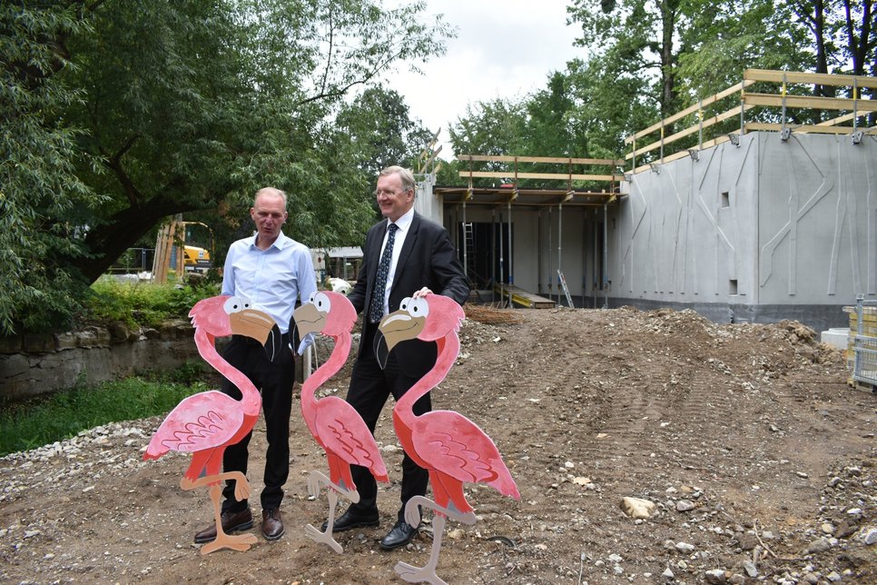 Zoo-Chef Karl-Heinz Ukena und Detlef Sittel, Aufsichtsratsvorsitzender, gaben heute (29. Juni) die Pläne für den Neubau der Flamingo-Anlage bekannt.