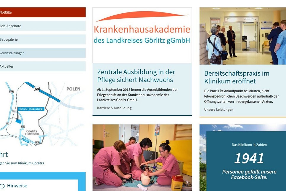 Die Website des Klinikums präsentiert sich in einem neuen Design. Foto: Screenshot www.klinikum-goerlitz.de
