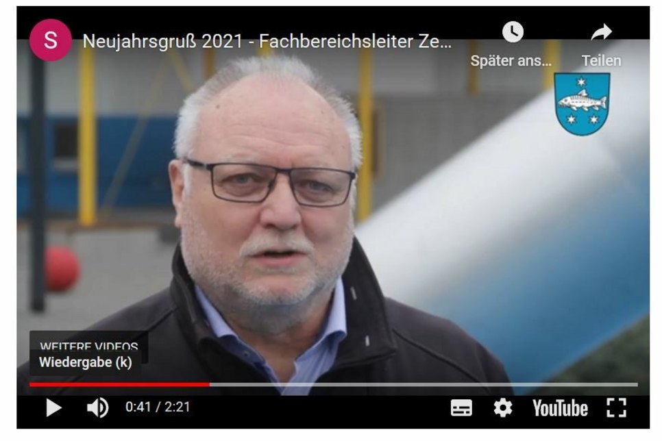 Der Fachbereichsleiter Zentrale Steuerung und stellvertretende Bürgermeister, Rainer Schamberg, blickt in der Videobotschaft auf das Jahr 2020 zurück. Quelle: Stadt Lübbenau/Spreewald