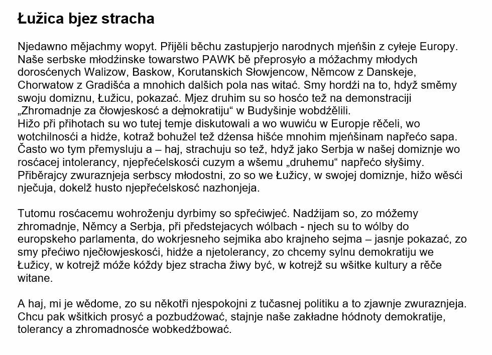Kommentar in sorbischer Sprache