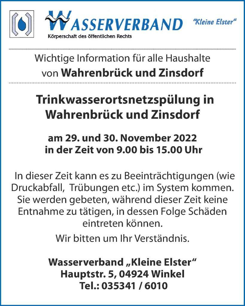 TW-ON-Spülung Wahrenbrück u. Zinsdorf