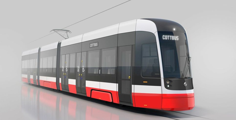 So könnten nach einer vorläufigen Designstudie die neuen Straßenbahnen der Cottbusverkehr GmbH in Cottbus aussehen. Quelle: SKODA Transportation Group