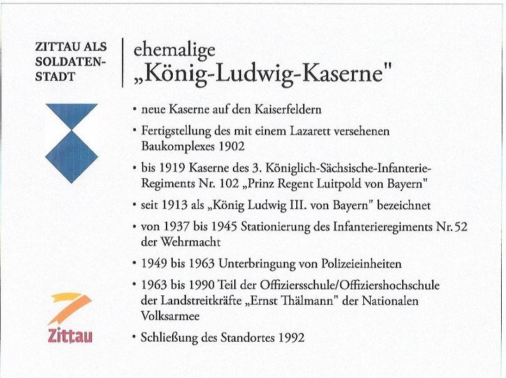 Die Tafel zur ehemaligen König-Ludwig-Kaserne wurde bereits angebracht. Zwei weitere sollen folgen. Foto: Kameradschaft Zittau im Deutschen Bundeswehrverband