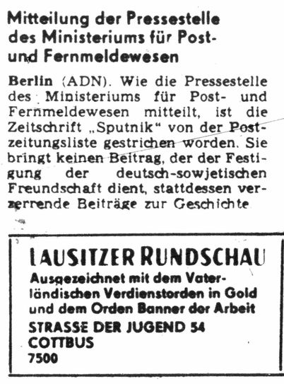 Lausitzer Rundschau vom 19. November 1988, S. 2.