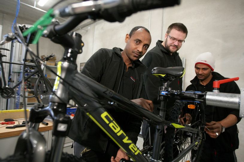 V.l. Mohammed Nasser, Ausbilder Eric Gutzke und Mensur Adem. Foto: Daniel Förster