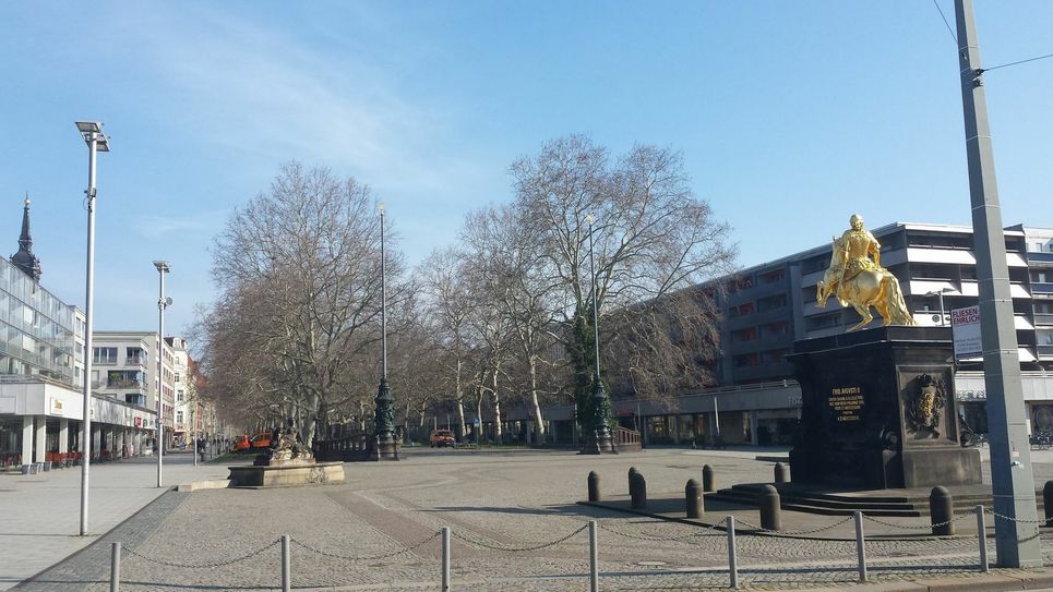Hauptstraße in Dresden, menschenleer. Foto: Mike Schiller