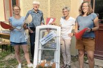 Maria Römer, Dr. Norbert Herrmann, Ina Heß und Johanna Singer von der Bürgerstiftung hoffen auf viele Unterstützer beim Endspurt der Jahnhallen-Sanierung.