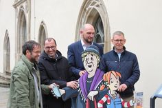 Hartmut Landgraf, Rick Bottmann, Robert Körner und Markus Dreßler (v.l.n.r.) freuen sich über den nun fertig gestellten Hörerlebnispfad in Pirna.