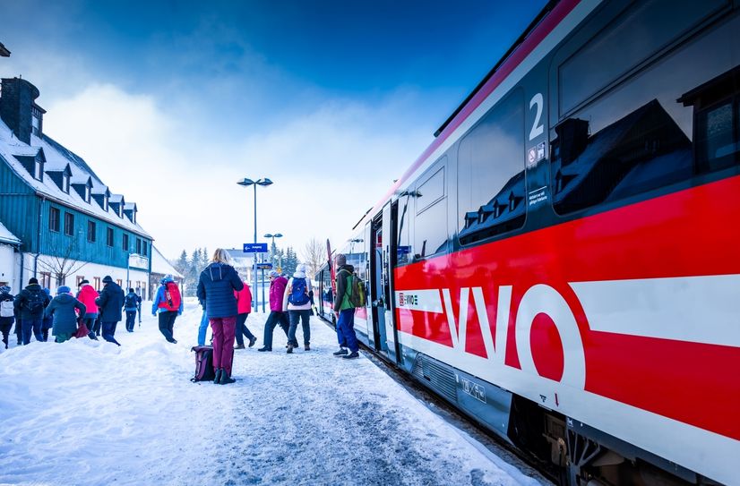 Ski- und Wanderexpress am Bahnhof Altenberg.