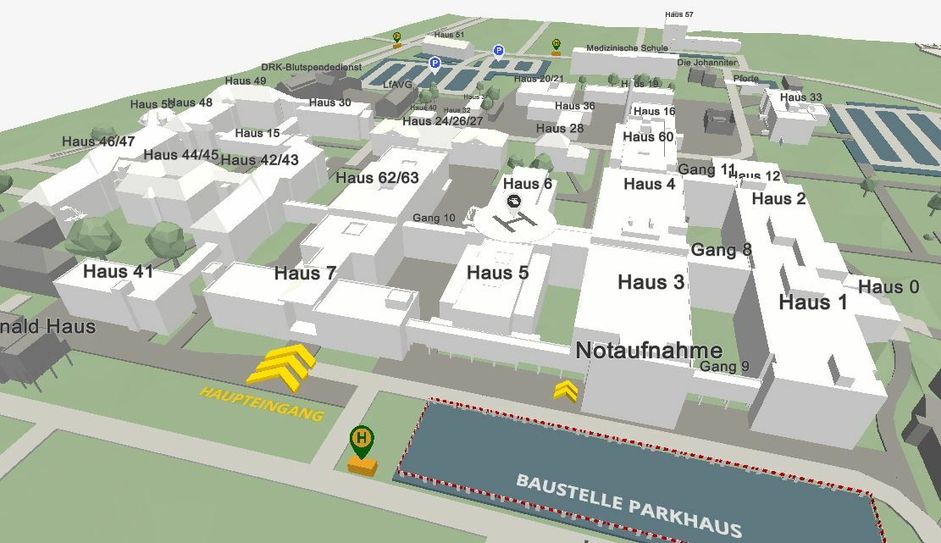 CTK-Lageplan in 3D. Quelle: Carl-Thiem-Klinikum Cottbus gGmbH