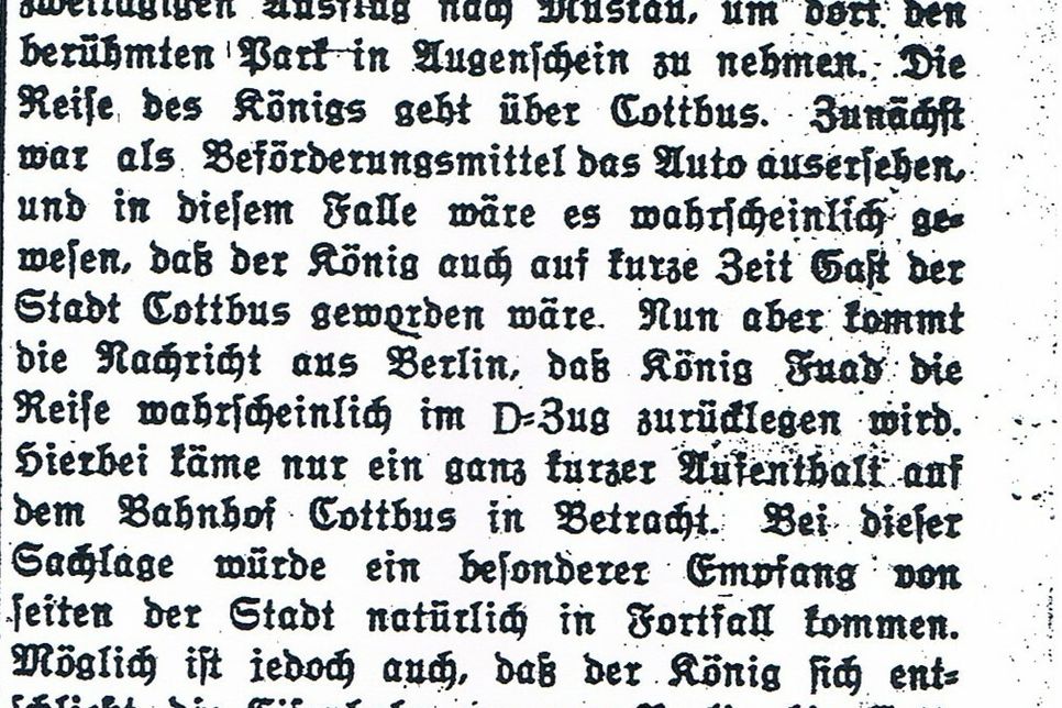 Kommt der König auch zu uns? Cottbuser Anzeiger vom 12. Juni 1929. Foto: Stadtarchiv Cottbus