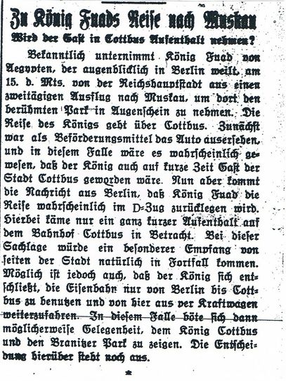 Kommt der König auch zu uns? Cottbuser Anzeiger vom 12. Juni 1929. Foto: Stadtarchiv Cottbus