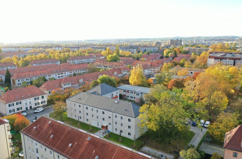 Luftbildaufnahme des neuen Gebäudes.