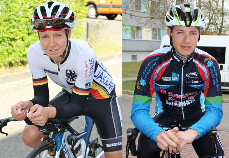Stephanie Pohl (Elite Frauen) und Richard Banusch (Junioren U 19) vom Radsportclub Cottbus. Fotos: Manfred Heinrich