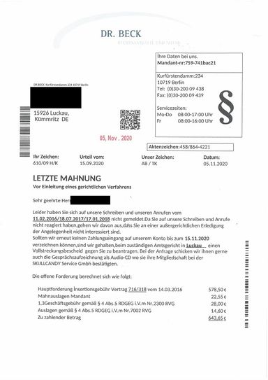 Ablichtungen eines Originalbriefes, bei welchen die personenbezogenen Daten entfernt wurden. Fotos: Thomas Schäfer